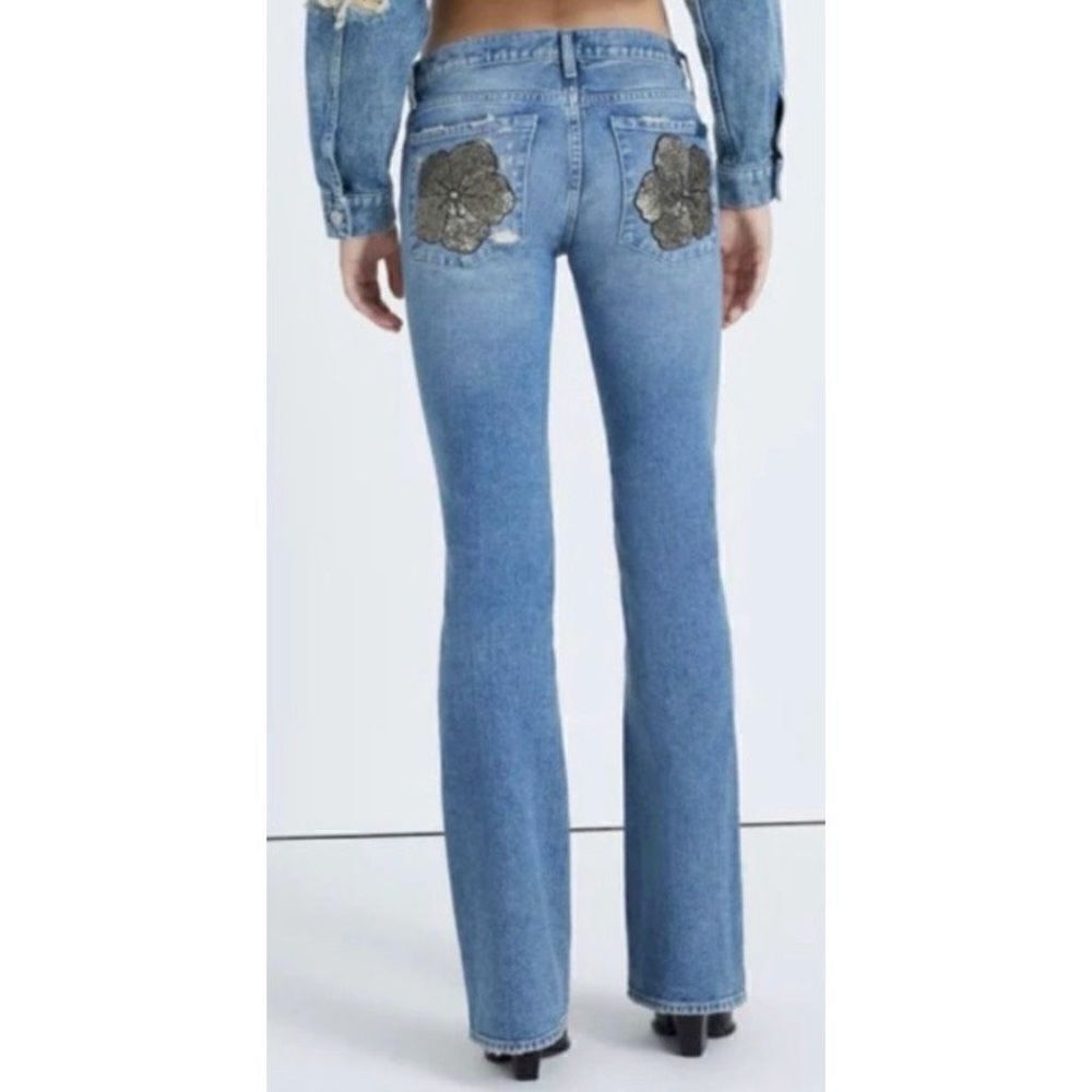 7 For All Mankind Blue Original Boot Beaded Flowers Denim Jeans 25 New